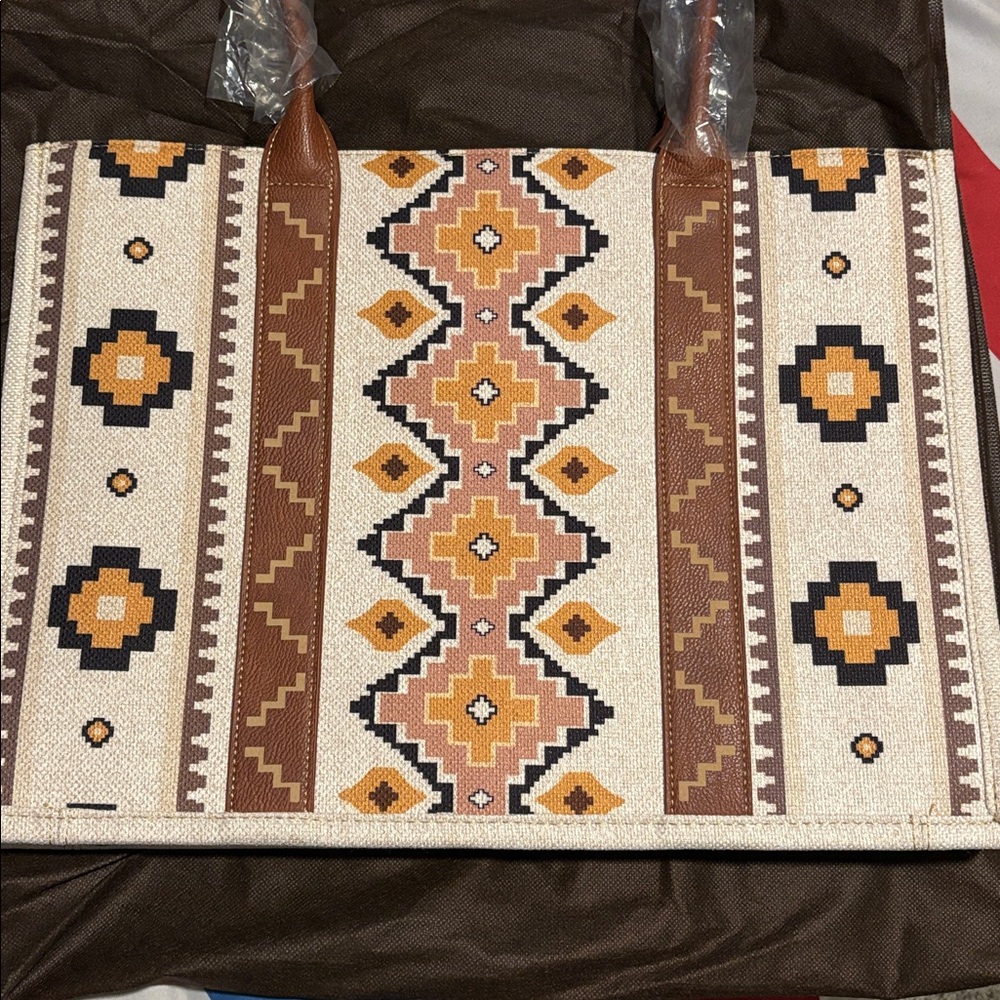 Wrangler Women's Tote with Geometric Design - Cream, Brown, and yellow - Picture 4 of 4